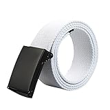 WUAI Mens Canvas Web Belt Military Tactical Style Wide Flip-Top Belt Plastic Buckle Belt(White,One...