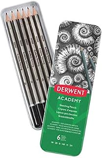 Derwent 2301945 Academy Graphite Sketching Pencils, Tin Box, 6B-5H Degrees, , Multicolor,Set of 6