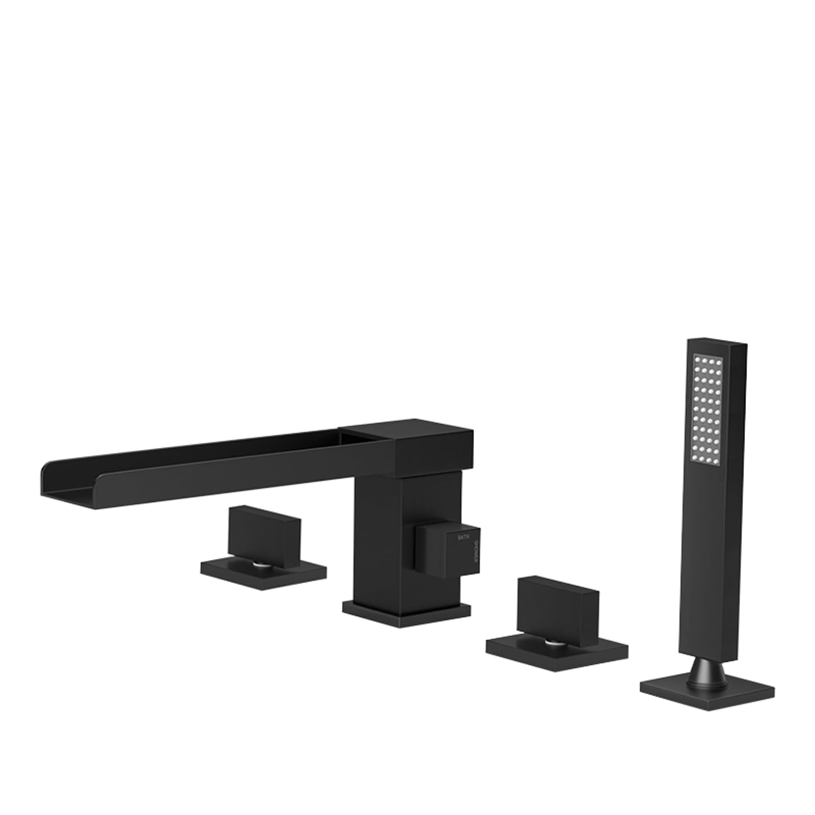 SnamicE 4 Hole Bath Shower Mixer Tap Black Waterfall Bath Shower Mixer Taps + Shower Kit Bathroom Tub Tap,Black