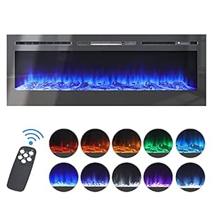 DKIEI 40inch Wall Mounted Electric Fireplace Suite Heater with Timer, Remoet Control, 12 Color Ajustable Flame Effect, 900W/1800W Electric Fires for Indoor Home Use (Mirror)