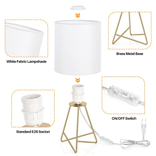 Beslowe Bedside Table Lamps Set Of 2, Small Nightstand Lamp For Bedroom, Brass Metal Modern Lamps, Simple Desk Lamps With White Fabric Lampshade And On/Off Switch For Kids Living Room Office Working #TOP4