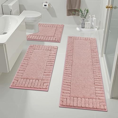 Pauwer Bathroom Rugs Sets 3 Piece Microfiber Bath Mat Set Dusty Pink