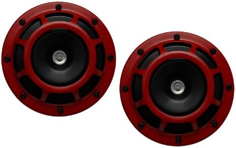 DUAL Super Tone LOUD Blast 139Db Universal Euro RED ROUND HORNS (Quantity 2) High Tone / Low Tone Twin Horn Kit with Bracket Pair Compact – Extremely LOUD for Car Bike Motorcycle Truck for Porsche 356 911 912 930 914 924 928 944 959 968 Boxter Carrera GT Cayenne Cayman Panamera