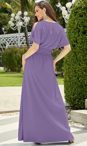 Image of KOH KOH Womens Split Sleeves Smocked Elegant Cocktail Long Maxi Dress