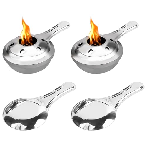 csncis 2-Teiliges Set Fondue Brenner Brennpaste Fondue Edelstahl Brennpastenbehälter Tragbarer Fondue Brenner Für Hot Pot Dry Pot Cuisine Outdoor Camping Wandern Buffet