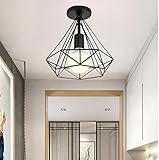 Vintage Industrial Diamond Cage Shaped Metal Retro Ceiling Lamp Shade Pendant Light for Dining Room Bar Bedroom 25 cm (Black)