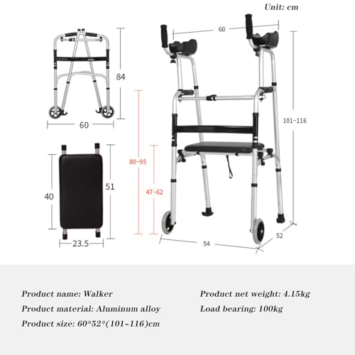 Déambulateur pliable de marche avec siège et repose-bras pour senior - 3