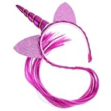 Genérico Diadema Unicornio para Niñas con Diseño de Dibujos Animados, Diadema Morada de Plástico y Resina, Accesorio para Fiesta y Disfraz, Decoración Adorable para Cabello Infantil