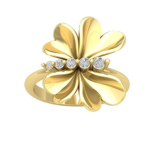 10K Gold or Silver Lab Grown Diamond Heart Flower Shape Ring (1/6 cttw, D-F Color, VS Clarity)