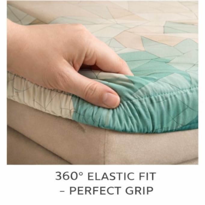 Image of Cotton Elastic Fitted Bedsheets with 2 King Size Pillow Covers Double Bed with All Around Elastic Supersoft Size - 72 King Sizex78+8 inches Color - Teal Ombre