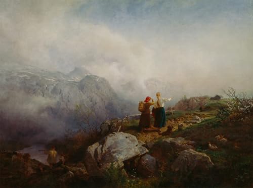 Tableau Hans Gude paysage de montagne toile 60x90cm déco chambre