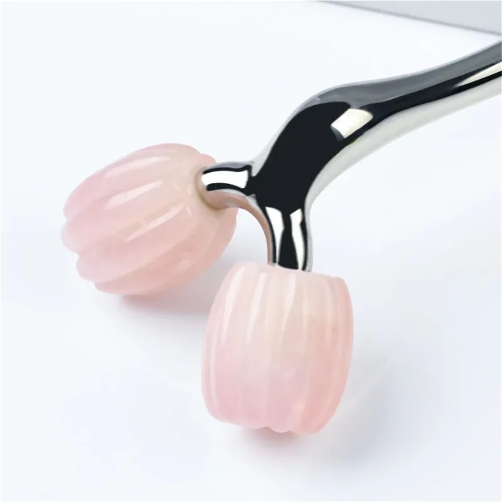 Rullo massaggiatore for Lifting facciale 3D Massaggio facciale 360 ​​Rotazione Pietra Quarzo Rosa Rullo di Giada for Dimagrimento Viso(Rose Gold)