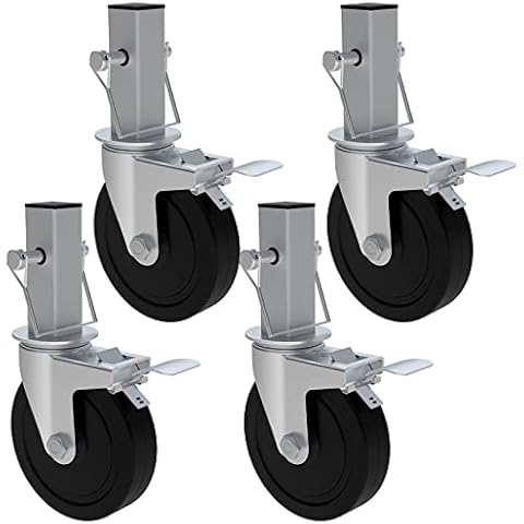 OK5STAR 5 Inch Scaffolding Wheels, Baker Scaffold Wheels Set of 4 with Dual Locking Brakes, Scaffolding Casters 1-1/4" Square Stem Scaffolding Accessories, 440LBS Capacity per Wheel Cover