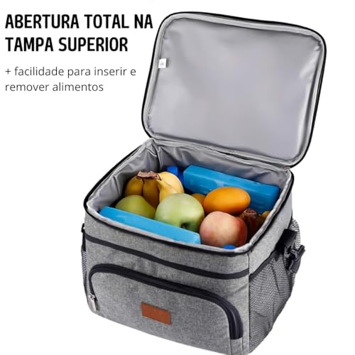Bolsa Térmica Grande para Almoço, Lancheira com Alça de Ombro Ajustável, 15L, Cooler Térmico com Bol