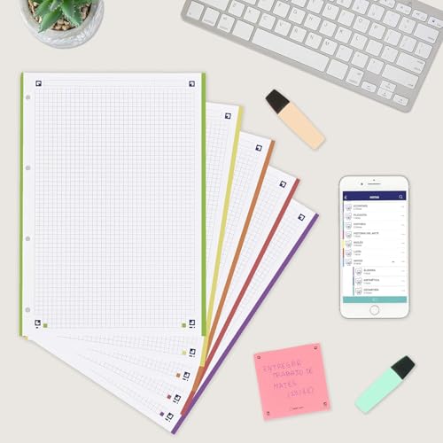 Oxford - A4 karierte Blätter, 2 Stück, 200 + 40 Blatt, kariert, 5 x 5, Streifen in 5 Pastellfarben und 5 lebhaften Farben