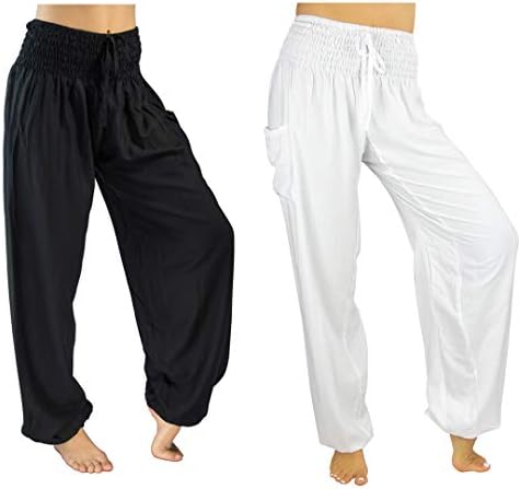 Womens Lounge Yoga Pants Harem Elastic High Waist with Pockets - Petite XS - 2XL