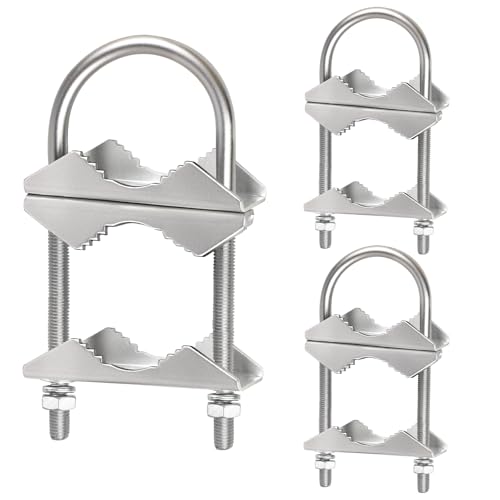MOOKEERF Double Antenna Mast Clamp - 3 PCS Antenna Pole Mount Bracket V Jaw Block with U Bolts,Heavy Duty Mast Mount Bracket Kit