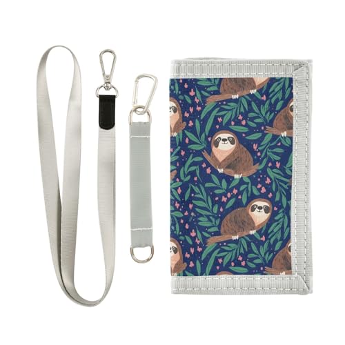 FOLIOSA Cartoon Sloth Kids Wallet for Boys Girls Youth, Compact Fabric 4.9×2.9 in