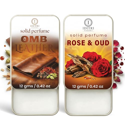 Image of Solid Perfume |Rose & Oud&OMB leather Alcohol Free Wax Perfume Balm, Long Lasting | Pocket Tin 12g, Pack Of 2| Non Greasy Smooth Glide, Travel Friendly Unisex Gifts He Or Her