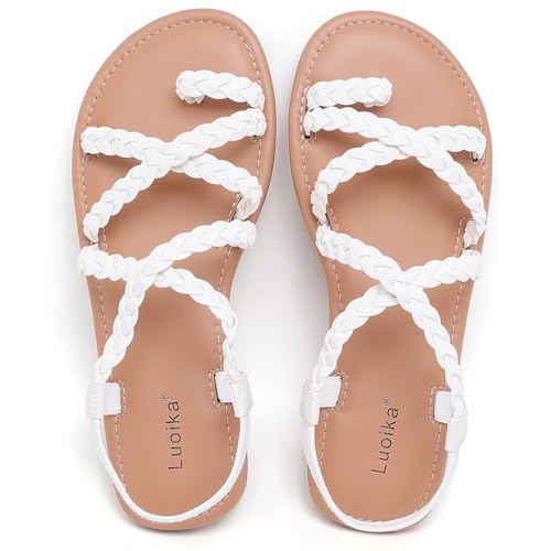 Image of Luoika Women's Wide Width Flat Sandals, Flip Flop Casual Strapy Sandals Slip on Summer Beach Shoes for Women.