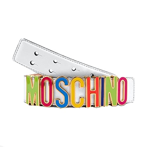 Moschino Gürtel Couture matt groß weiß Logo mehrfarbig tg 40, Weiß, 34