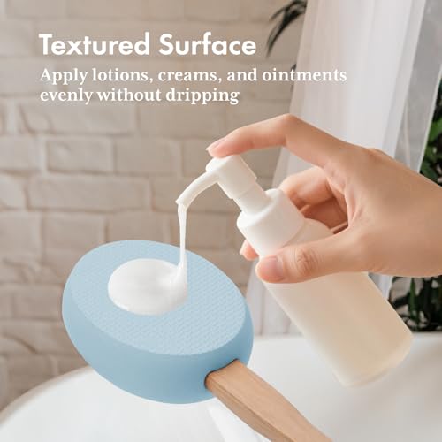 Image of AmazerBath Lotion Applicator for Back, Feet, 4 Replaceable Pads with Long Handle, Back Sunscreen Applicator for Elderly, Women, Apply Cream Medicine Skin Cream Moisturizer Sunscreen Tanner, Blue