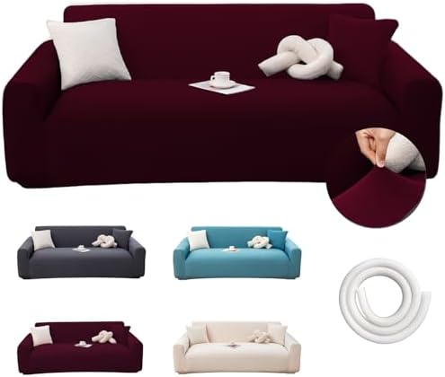 Stretch Couch Covers, Couch Covers for 3 Cushion Couch Sofa pet Friendly, Washable, Furniture Protector Sofa with Elastic Bottom for Cats, Dogs (Checkered Pattern - Wine Red, 3 Seats)