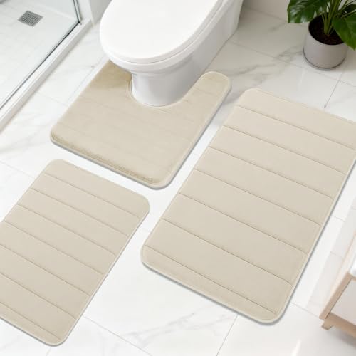 KescherAb Bathroom Rugs Sets 3 Pieces Thicker Memory Foam Bath
