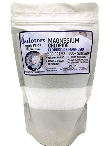 Cloruro de Magnesio 100% Pure Magnesium Chloride Food Grade 300 Grams Edible Magnesium Highly Absorbable Best Quality for Daily use as Supplement or Magnesium Oil up to 600 Servings 10.58 Oz