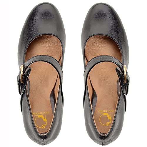 Image of SHODENSE Women Vintage Chunky High Heel Mary Jane Shoes Round Closed Toe Ankle Strap Dress Sandals 3 inch Block Heels Mary Jane Lolita Pumps Two-Toned Patchwork Buckle Office Lady Wedding Retro 4-11 M US
