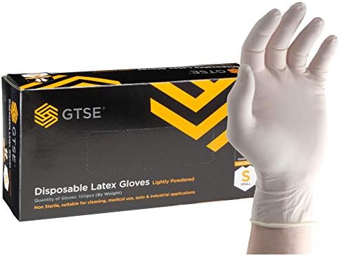 GTSE Box of 100 Latex Gloves, Size Small (S), Lightly Powdered Disposable Gloves, White, Suitable for Medical Use, Automotive, Cleaning and Industrial