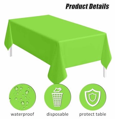 Image of SietDESEO 2 Pack Lime Green Plastic Tablecloth Rectangle 54 x 108 Premium Disposable Table Cloth Plastic Lime Green Table Cover for Wedding Baby Shower Party Decorations