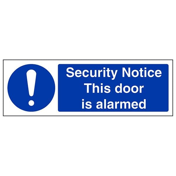 V Safety Security Notice - This Door Is Alarmed - Landscape 300 x 100 mm - Glow In The Dark Self Adhesive Vinyl Safety Sign
