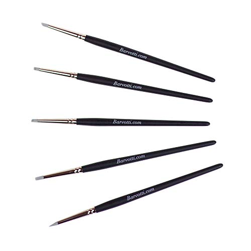 Barvotti 5 Pcs Set of Silicone Color Shapers Tools with Soft Rubber Tip to Paint, Blend, Carve, Smudge - Clay Sculpting Tools, Black Wooden Handle - 3mm Tips