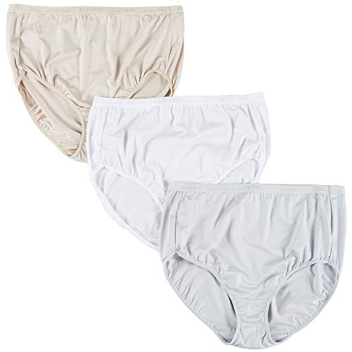 ELLEN TRACY Women's 3 Pack Full Brief Logo Micofiber Panties, Mink/White/Sterling, L