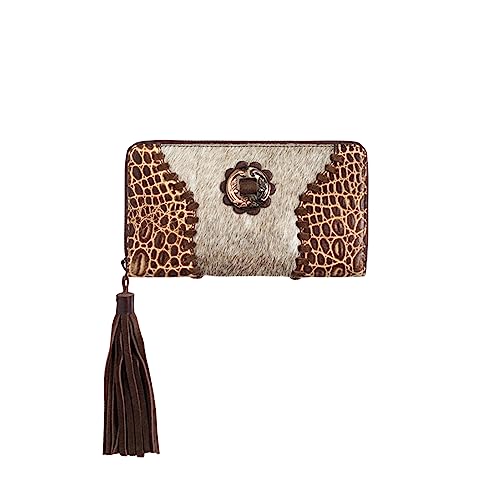 ARIAT Women's Laney Croc Print Calf Hair Wallet, Brown, One Size