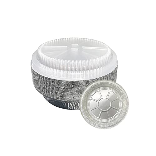 9-inch Aluminum-Foil Pie Pans with Lid – Round Disposable Heavy Duty Pans for Storing, Tart Baking, Reheating and Serving – Oven & Freezer safe - Made in USA (Pack of 20)