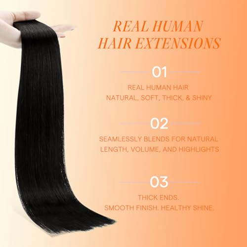 Image of Full Shine Injected Tape in Hair Extensions, 1B Natural Black Human Hair Extensions, 22 Inch 20pcs 50g Invisible Seamless Skin Weft Double Sided Tape ins, Party Easy Install