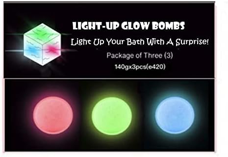 Glow in The Dark Light Up Glowing Bath Bombs for Ages 15 and Up Teens Adults Surprise Disco Lights Plastic Glowing Cube Inside - Pink Green Blue Bath Bombs - Fun - Smells Nice Fizz Great Gift Set of 3