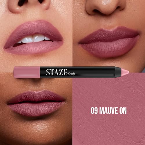 Image of Staze Pout On Transfer proof Lip Crayon | Upto 12 hours long stay | One Swipe High Matte Pigment | Vitamin E & Jojoba Oil | Sharpenable Smudgeproof & Waterproof Lip Crayon | 09 Mauve On | 3.5g
