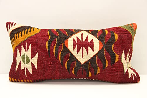 Decorative kilim pillow 10x20 inch Vintage nautica pillow striped Boho design Turkish Chair pillow Small Oblong Cushion Cover Bohemian Pillow