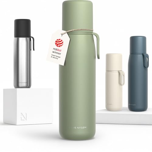 Image of LARS NYSOM Stainless Steel Thermo Water Bottle - Double Wall Insulated Water Bottle with Cup & Carry Strap, Leakproof Metal Bottle for Travel, Office & Outdoor (Sage Green, 34oz)