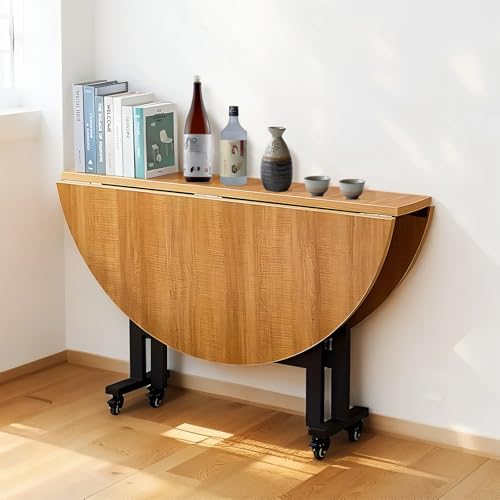 YASICA ダイニングテーブル 折りたたみテーブル 丸 テーブル カフェテーブル 食卓 キャスター付き 省スペース 多機能 軽量 モダンデザイン 防水防油防汚 お手入れ簡単 丈夫なベース 長期使用可能な頑丈な家具​ 在宅ワーク ベッドルーム リビングルーム オフィス家具用 120*120*75cm (ライトブラウン)