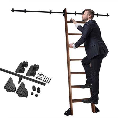 Bibliotekstege Robust Rullande Biblioteksstege, Residentia Lofttrappa Bokhylla Mobila Glidskenor Kit, Stabil Glidande Stege Skenbeslag Svart (ingen Stege)(200 cm)