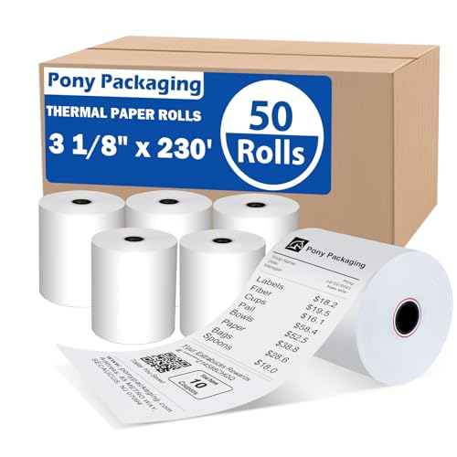 Image of (50 Rolls) 3 1 /8 x 230 Thermal Paper Receipt Rolls (55 GSM Premium Quality) Fits All POS Cash Registers BPA Free