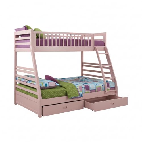 Image of APRODZ Solid Wood Elvira Light Pink Twin Over Queen Size Bunk Bed with Storage