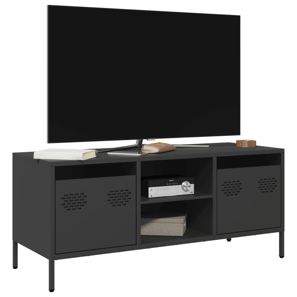 TV Lowboard Schwarz 101,5x39x43,5 cm aus kaltgewalztem Stahl, 2 Fächer 2 Schubladen, Industrie-Stil TV-Schrank mit verstellbaren Füßen für Wohnzimmer Schlafzimmer