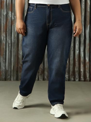Image of High Star Women Cotton Washed Mom Fit Casual High-Rise Jeans
