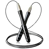 Springseil Erwachsene Fitness Speed Rope Skipping Länge Einstellbar, Silikon-Rutsch Handgriff mit 360° Kugellager Jump Rope für Boxen MMA Fitness Kommt mit 2 Gewichtsblöcken (Schwarz)
