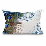 Smooffly Peacock Feathers Decorative Pillow Cover, Lumbar Peacock Pillow Cover Modern Farmhouse Cushion Case Home Decor for Living Room Patio Sofa Couch Chair 12 x 20 Inch